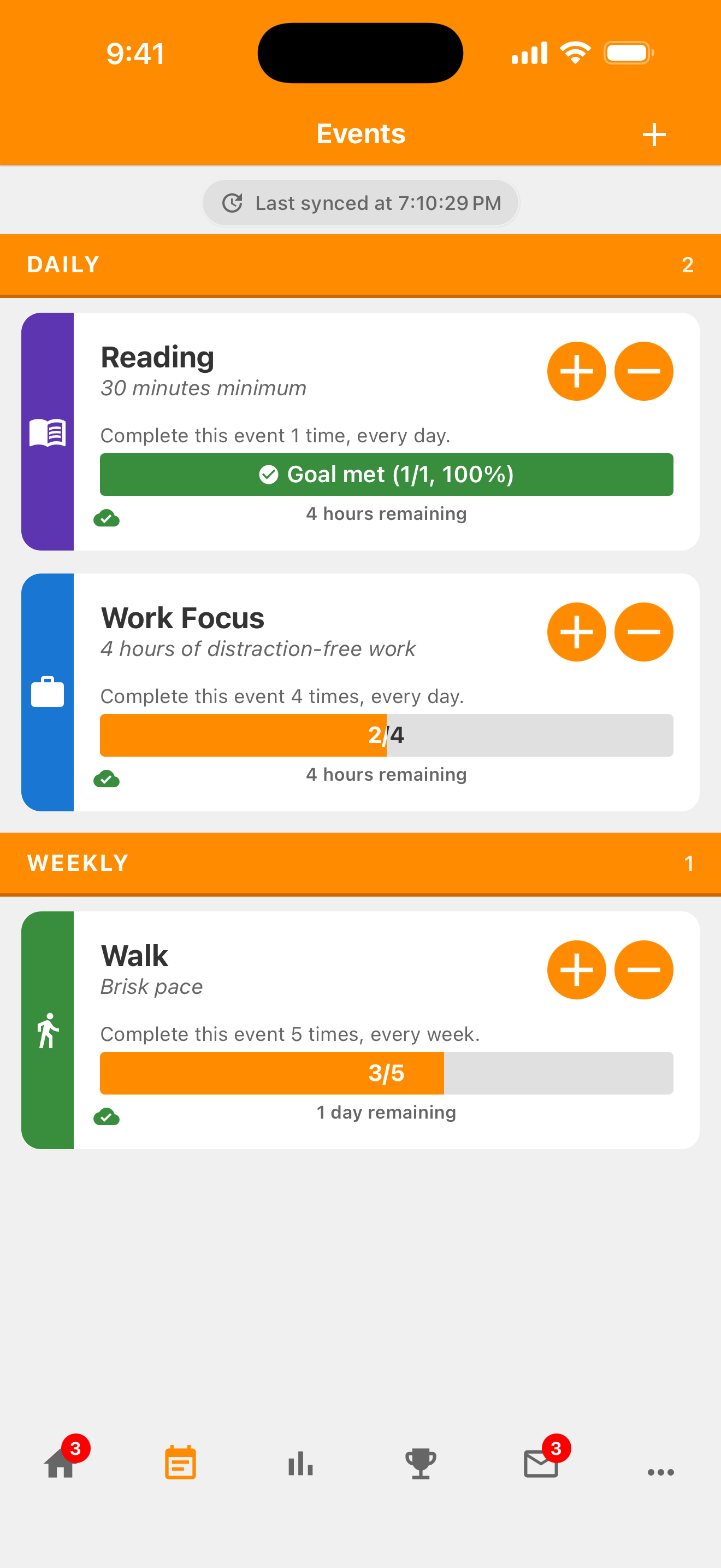 Accumoo's Reading activity with its daily goal met at 1 out of 1