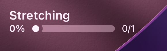 Stretching Lock Screen widget showing 0%, an empty progress bar and 0/1. There is no plus button.